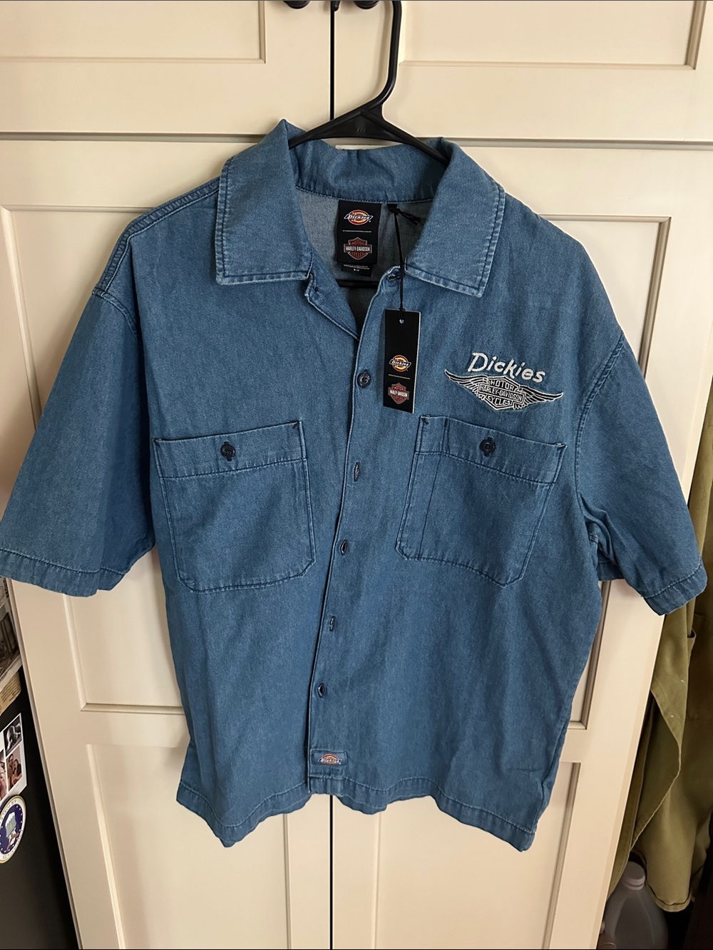 Dickies Men's Short-Sleeve Denim Button-Up Shirt - Blue